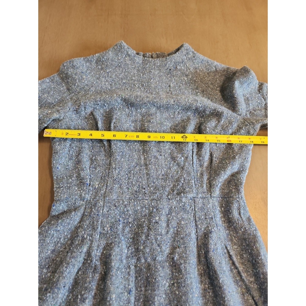 Vintage 1950s-60s Blue Tweed Wool Wiggle Dress Mid-Century Mod Pencil Sheath Sm - Picture 8 of 16